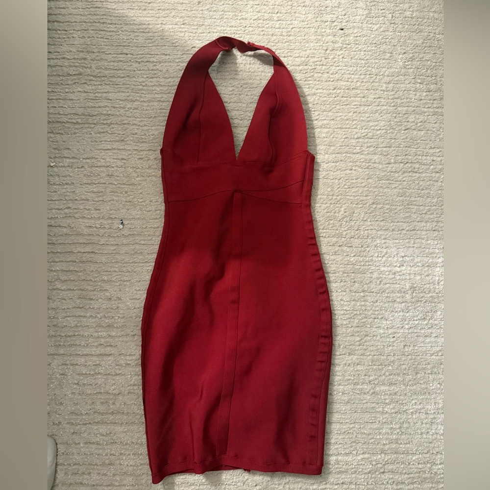 Elegant Red Halter Mini Dress